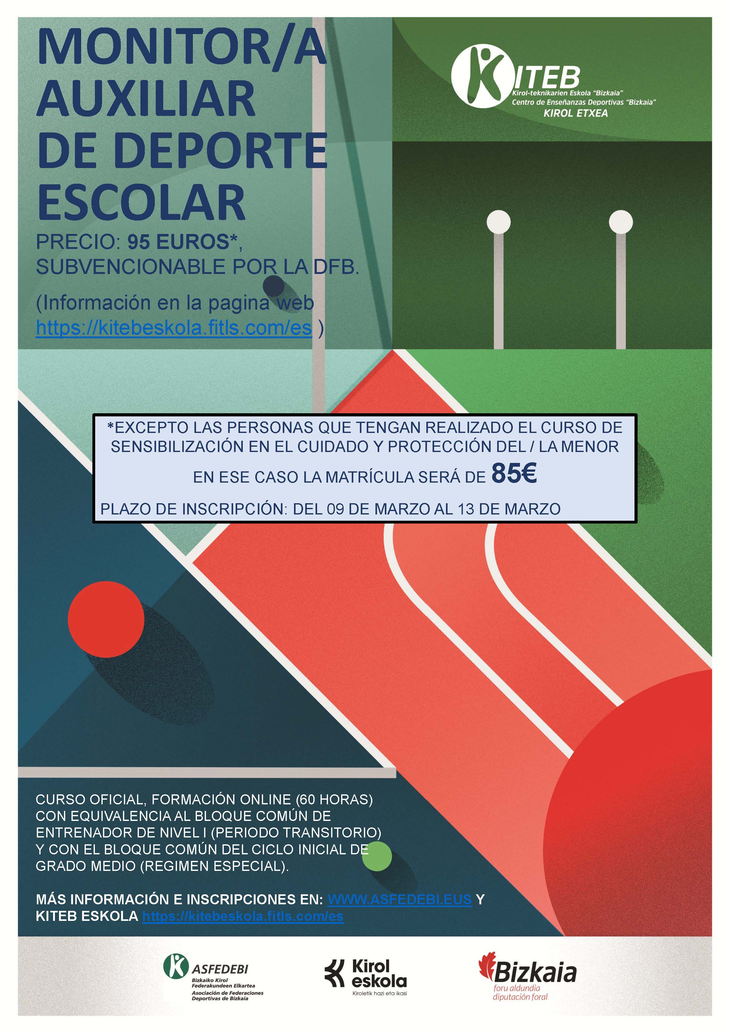 CURSO OFICIAL DE MONITOR/A AUXILIAR DE DEPORTE ESCOLAR  27. CONVOCATORIA