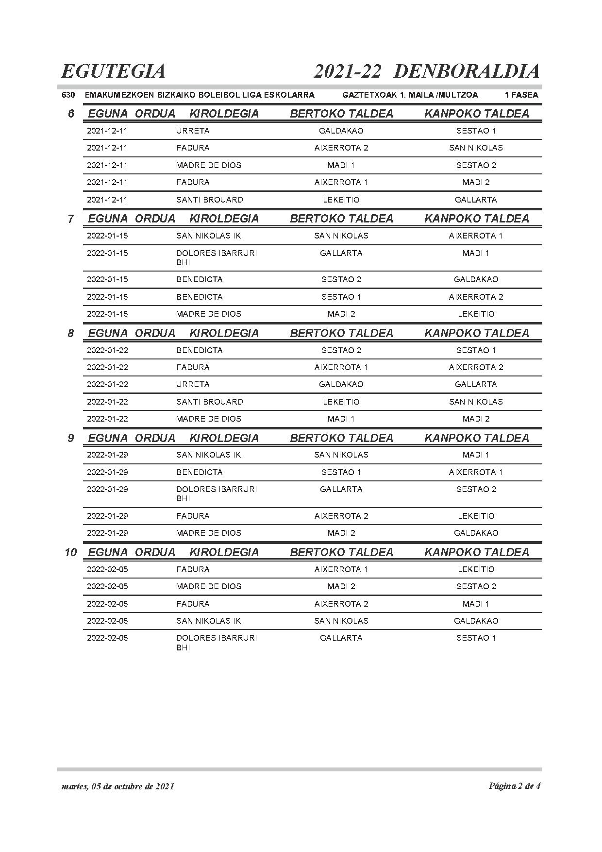  Infantil mailako egutegia / calendario infantil