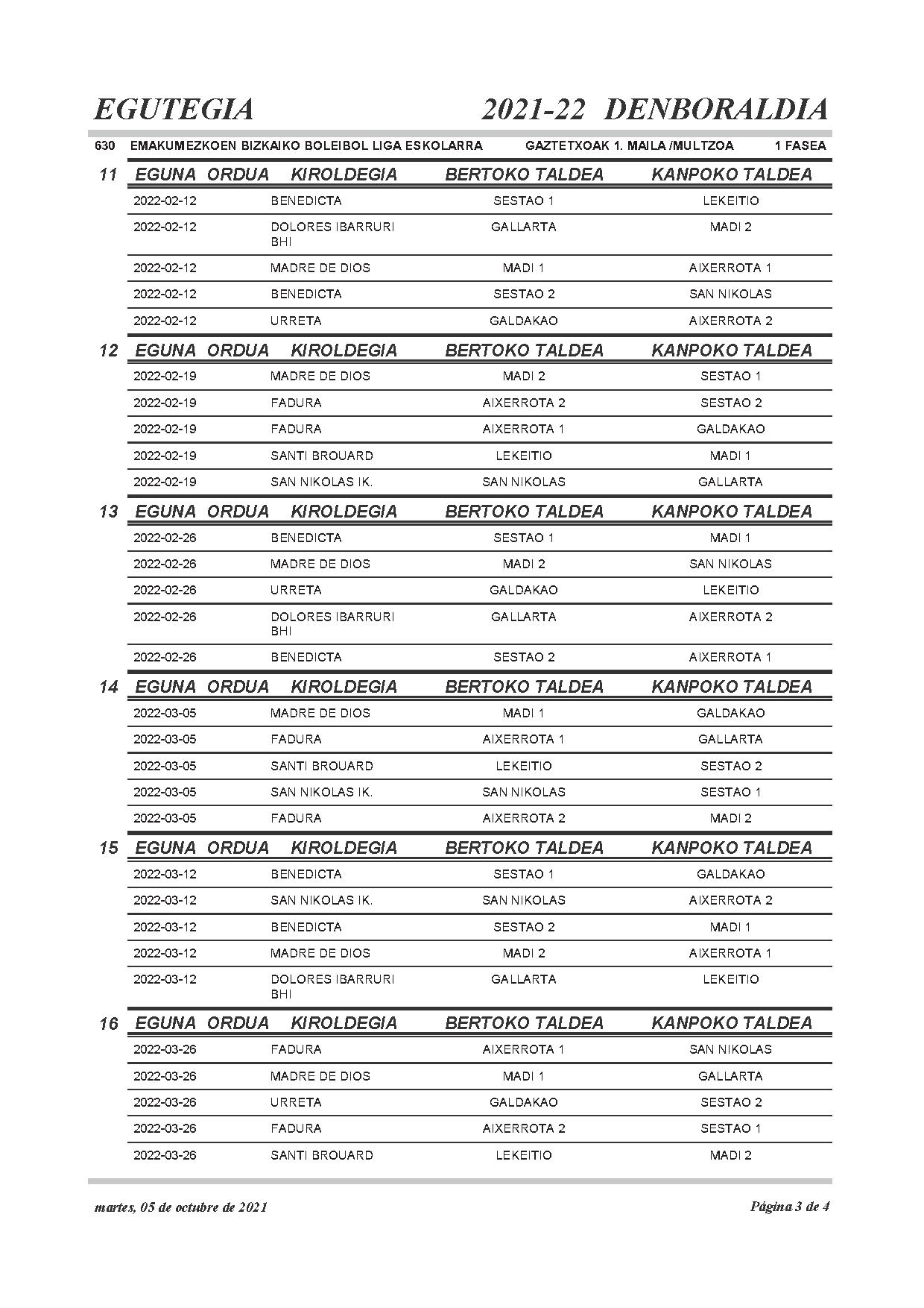  Infantil mailako egutegia / calendario infantil