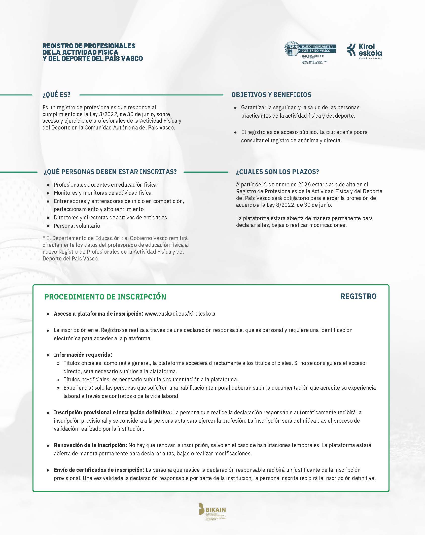 EUSKAL AUTONOMIA ERKIDEGOKO JARDUERA FISIKOAREN ETA KIROLAREN PROFESIONALEN ERREGISTROA 